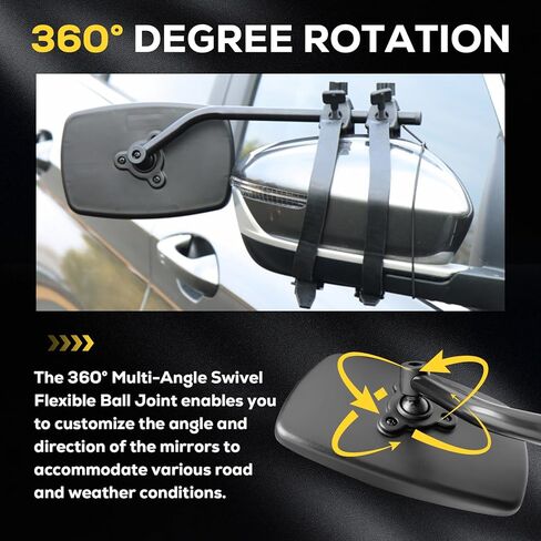 Towing Mirrors Extensions for Towing, 360 Degree Adjustable Rotation Side Mirror Extenders for Towing, Convex Rearview Mirror, Tow Mirrors for Car Truck Trailer RV SUV, 2 Pack in Kuwait