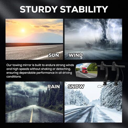 Towing Mirrors Extensions for Towing, 360 Degree Adjustable Rotation Side Mirror Extenders for Towing, Convex Rearview Mirror, Tow Mirrors for Car Truck Trailer RV SUV, 2 Pack in Kuwait