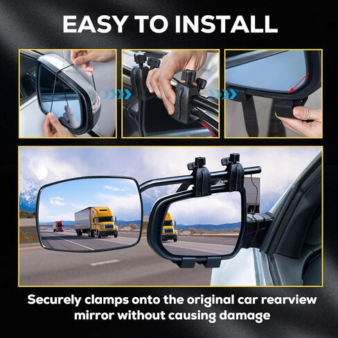 Towing Mirrors Extensions for Towing, 360 Degree Adjustable Rotation Side Mirror Extenders for Towing, Convex Rearview Mirror, Tow Mirrors for Car Truck Trailer RV SUV, 2 Pack in Kuwait