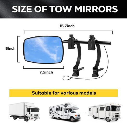 Towing Mirrors Extensions for Towing, 360 Degree Adjustable Rotation Side Mirror Extenders for Towing, Convex Rearview Mirror, Tow Mirrors for Car Truck Trailer RV SUV, 2 Pack in Kuwait