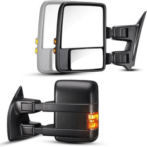 KAX Towing Hitch Towing Mirrors Compatible with Ford for 1999-2016 F-250 F-350 Super Duty, Power Heated with Signal Light Manual Controlling Telescoping Folding Black Cap in Saudi Arabia
