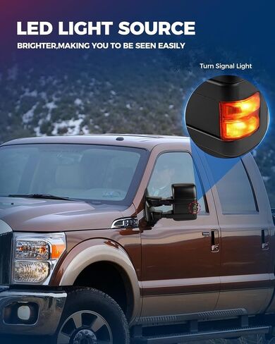 KAX Towing Hitch Towing Mirrors Compatible with Ford for 1999-2016 F-250 F-350 Super Duty, Power Heated with Signal Light Manual Controlling Telescoping Folding Black Cap in Saudi Arabia