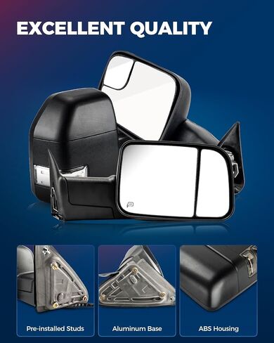 KAX Towing Hitch Towing Mirrors Compatible with Ford for 1999-2016 F-250 F-350 Super Duty, Power Heated with Signal Light Manual Controlling Telescoping Folding Black Cap in Saudi Arabia