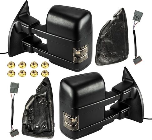 KAX Towing Hitch Towing Mirrors Compatible with Ford for 1999-2016 F-250 F-350 Super Duty, Power Heated with Signal Light Manual Controlling Telescoping Folding Black Cap in Saudi Arabia