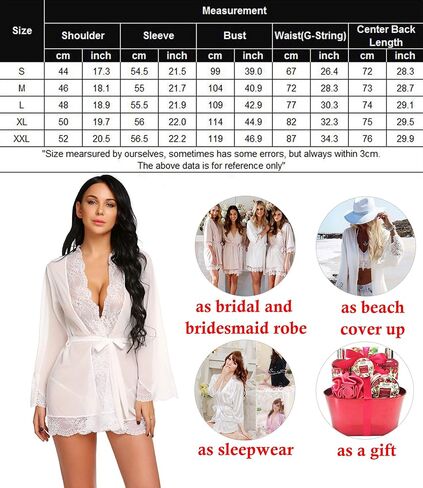 مجموعة الملابس الداخلية Avidlove White Garter مع كيمونو أبيض شفاف، صغير in Saudi Arabia