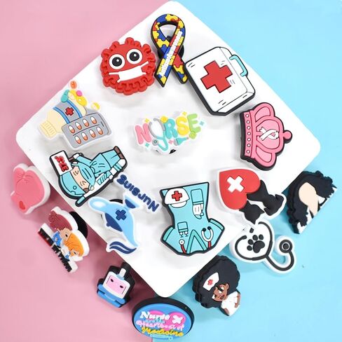 15/16/50/100pieces Shoe Charms Decoration Medical Combination Cute Stethoscope Syringe Pill Shoe Accesooties for Sandals & Bracelet Wristband Nurse/Doctor Medical Care Personnel Gifts Party Favor in Kuwait