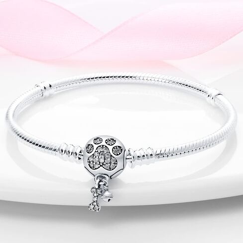 KUNSIR 925 Sterling Silver Snake Chain Bracelet with 5A Cubic Zirconia Cute Claws Buckle Compatible with Pandora charms, Charm Bracelets for Women Teen in Saudi Arabia