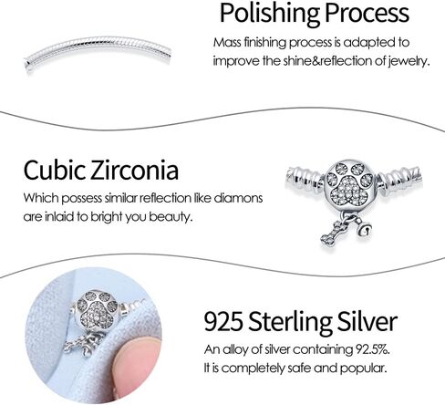 KUNSIR 925 Sterling Silver Snake Chain Bracelet with 5A Cubic Zirconia Cute Claws Buckle Compatible with Pandora charms, Charm Bracelets for Women Teen in Saudi Arabia