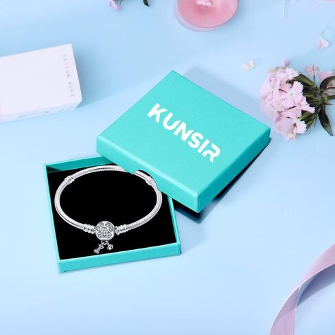 KUNSIR 925 Sterling Silver Snake Chain Bracelet with 5A Cubic Zirconia Cute Claws Buckle Compatible with Pandora charms, Charm Bracelets for Women Teen in Saudi Arabia