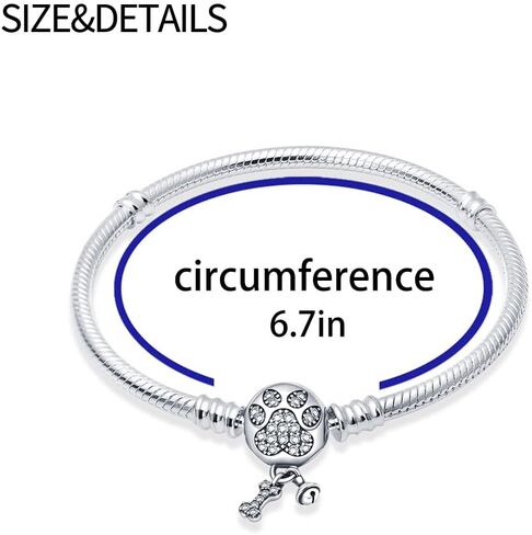 KUNSIR 925 Sterling Silver Snake Chain Bracelet with 5A Cubic Zirconia Cute Claws Buckle Compatible with Pandora charms, Charm Bracelets for Women Teen in Kuwait