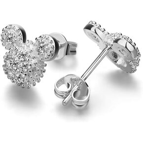 Classic Adults Women's 100% 925 Silver Earrings - Matte Mickey Stud Earrings - Italian Silver Earrings for female - Not Allergic Jewelry - 0.3''0.4''