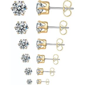 مجموعة 6 أزواج من الأقراط المرصعة، أقراط مكعبة شفافة من الفولاذ المقاوم للصدأ 316L من الزركونيا للنساء والرجال 3-8 مم in Kuwait