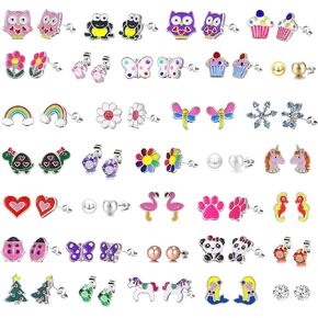 Colorful Charms: 33-Pair Hypoallergenic Earrings for Sensitive Ears with Stainless Steel Post -Assorted Cute Stud Earring Set