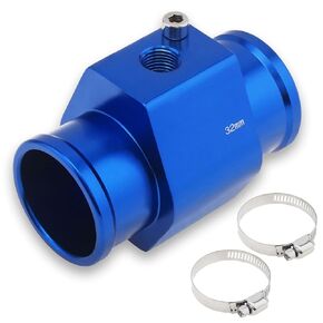 Water Temp Joint Pipe, Aluminum Blue Water Temp Meter Temperature Gauge Joint Pipe Radiator Sensor Adaptor Clamps 32mm