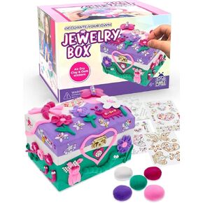 PURPLE LADYBUG Design Your Own Jewelry Box Kids Craft Kit with Clay & Gems Stickers - DIY Girls Jewelry Boxes Ages 8-12 & Arts and Crafts for Kids Ages 6-8 Girls