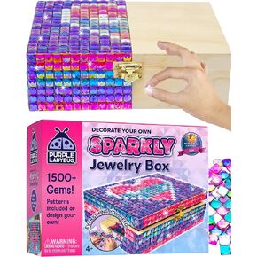 PURPLE LADYBUG صمم صندوق المجوهرات الخاص بك طقم أدوات حرفية للأطفال مع ملصقات الطين والأحجار الكريمة - صناديق مجوهرات للفتيات من عمر 8 إلى 12 عامًا وفنون وحرف يدوية للأطفال من سن 6 إلى 8 فتيات in Kuwait