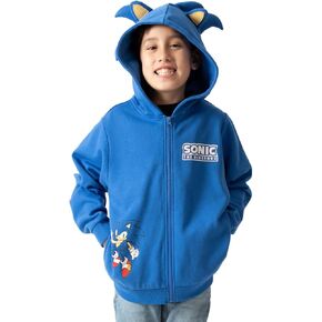 Bioworld Sonic The Hedgehog Cosplay With Foam Ears Long Sleeve Blue Boy's Zip Up Hooded Sweatshirt-Medium
