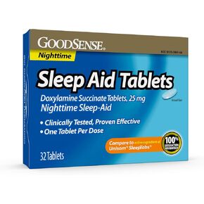 GoodSense Sleep Aid Doxylamine Succinate tablets, 25 mg, 32-count, Nighttime Sleep Aid to Help You Fall Asleep