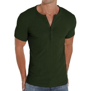 Askdeer Mens Henley Short/Long Sleeve T-Shirt Slim Fit Casual Shirt 6 Button Henley Shirts
