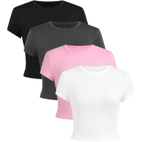 SOLY HUX Girl's Short Sleeve Shirts 4 Packs Basic T-Shirts Tight Fitted Summer Tee Crop Tops