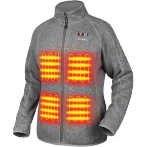 PTAHDUS Women's Heated Fleece Jacket 5 Heat Zones Battery Pack Included, with Hand Warmer Pocket for Outdoor