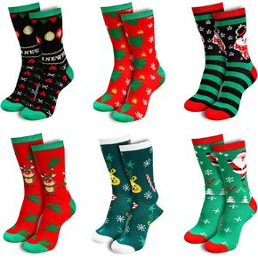 MGparty 6 Pairs Christmas Socks for Women, Festive Holiday Crew Socks, Colorful Xmas Novelty Gift Socks for Christmas