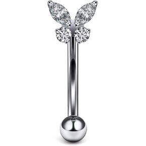 Jenxnjsjo F136 Titanium 16g 6/8/10mm Butterfly Eyebrow/Rook/VCH/Christina/Daith/Belly-Button/Hood/Surface Curved Barbell Piercing Jewelry for Women Men