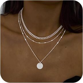 Tasiso Silver Necklaces for Women - Stackable Stack Sterling Silver Choker Necklaces for Women Trendy Layered Necklace Set Jewelry for Women