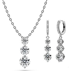 Three-stone Trilogy Moissanite necklace 4.3 Ct Three-stone Drop Earrings 3.32 cttw