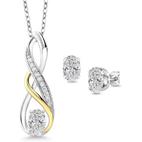 925 Silver and 10K Yellow Gold Lab Grown Diamond and White Lab Grown Diamond Pendant Earrings Jewelry Set For Women | 1.27 Cttw | Gemstone April Birthstone | Oval 6X4MM | with 18 Inch Chain
