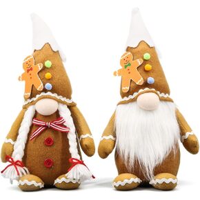 Christmas Gingerbread Man Gnomes Plush Couple - Xmas Gingerbread Gnomes Elf Tomte Ornaments Doll Set - Christmas Decorations - Xmas Decorations for Home Indoor - Christmas Gingerbread Man Decorations