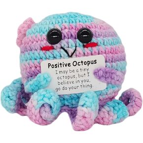 qyqkfly 1 Pcs Mini Cute Funny Positive Life Bunny Creative Knitted Animal Holding Card Crochet Easter Birthday Christmas Girls Gift (Pink and Blue Octopus)