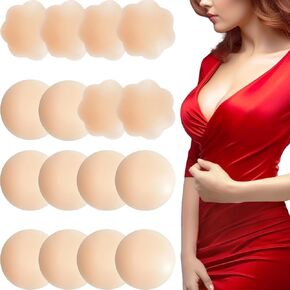 8 Pairs Nipple Cover Women's Adhesive Invisible Pasties Silicone Nippleless Covers Nude Breast Pads 5 Round+3 Flower