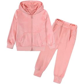 MYGBCPJS Boys Girls 2 Pcs Velour Zipper Tracksuit Sweatsuit Kids Long Sleeve Pullover Hoodie + Elastic Waist Sweatpants Set