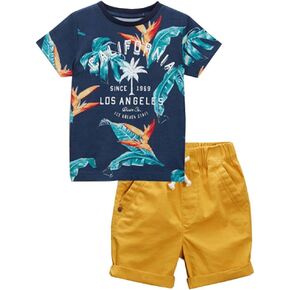 Frogwill Toddler Boys Summer Clothes Hawaiian Jungle Animal Cotton T-Shirt and Poplin Short Outfit Set