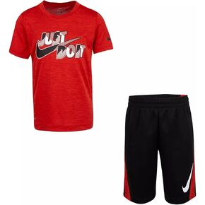 Nike Little Boys Dri-FIT Just Do It Tee & Shorts 2 Piece Set (Red(86H819-023)/Black, 7, 7_Years)
