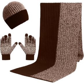 Men's Winter Hat Scarf Gloves Set, Touchscreen Gloves Warm Long Scaves and Beanie Hat Themal Glove Set for Cold Weather