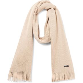 BOSS Wool Fabric Basic Scarf with Logo Plaque, Milky Way, One Size