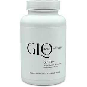 Gut Glo 4-in-1 Probiotic, Digestive Enzyme, Magnesium & Organic Herb Capsules - Natural Bloating Relief, Gut Health, Digestion Aid - Vegan, 120 Count