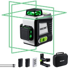 Firecore Laser Level with Tripod, 3 x 360 Green Beam Self Leveling Cross Line Laser for Construction, 3 Gear Brightness Adjustment Pulse Mode, 2 Rechargeable Batteries and Remote Control Included
