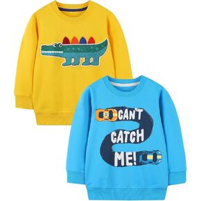 Toddler Boys Crewneck Sweatshirt Pullover Long Sleeve Tops Shirts Pack of 2