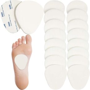 20 Pieces Metatarsal Felt Pads Foot Insert Pads Ball of Foot Cushion for Foot Pain Relief Forefoot and Sole Adhesive Foam Foot Pad for Men and Women 1/4 Inches Thick (White)