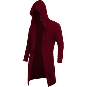 RAGEMALL Mens Long Cardigan Open Front Draped Lightweight Hooded Sweater with Pockets