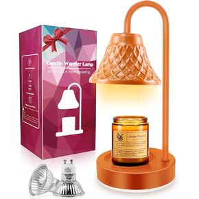 Candle Warmer Lamp with Sunset Lights: 【2025 Upgraded】 2H/4H/8H Timer and 4 Kinds of Brightness Adjustment with 2 Bulbs - Electric Wax Melt Warmer for Home Decor