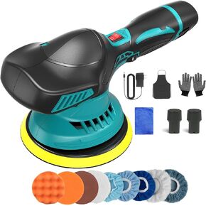 Cordless Car Buffer Polisher, 6 Speed Adjustable Polisher with 2x2000mAh 12V Batteries Powerful & Portable Orbital Polisher, Cordless Polisher for Car Detailing/Waxing/Polishing/Scratch Removing
