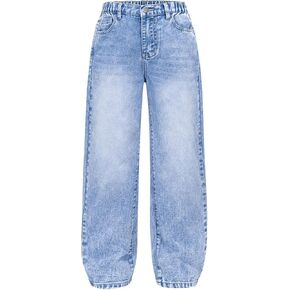 SHENHE Girl's Wide Leg Jeans Casual Elastic Waist Loose Jeans Denim Pants with Pockets in Kuwait