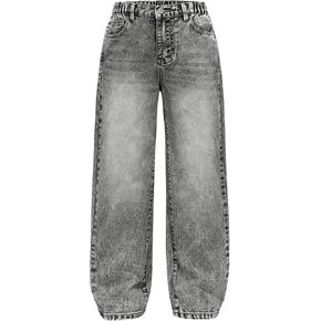 SHENHE Girl's Wide Leg Jeans Casual Elastic Waist Loose Jeans Denim Pants with Pockets