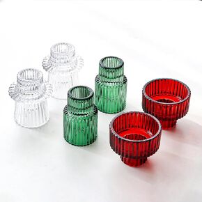 Christmas Candle Stick Holder Set Red Green Glass Taper Candle Holders for Tealight Candlestick Candle ChristmasTable Centerpieces Holiday Decor12PCS