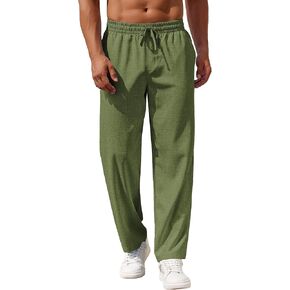 COOFANDY Mens Casual Pants Drawstring Elastic Waist Pants Linen Summer Beach Pants