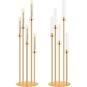 4 Set 5 Arm Gold Candle Holder, Mjkeomo 41.3'' Tall Candelabra Centerpieces for Tables Gold Candlesticks Holder for Housewarming Gift Fireplace Dinner Halloween Christmas Decor Fit 0.87'' LED Candle